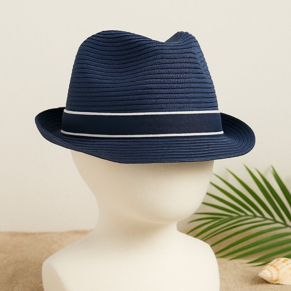 H&M Kids Navy Blue Fedora Hat with White Trim – Size 8–12Y (53–55 cm)
